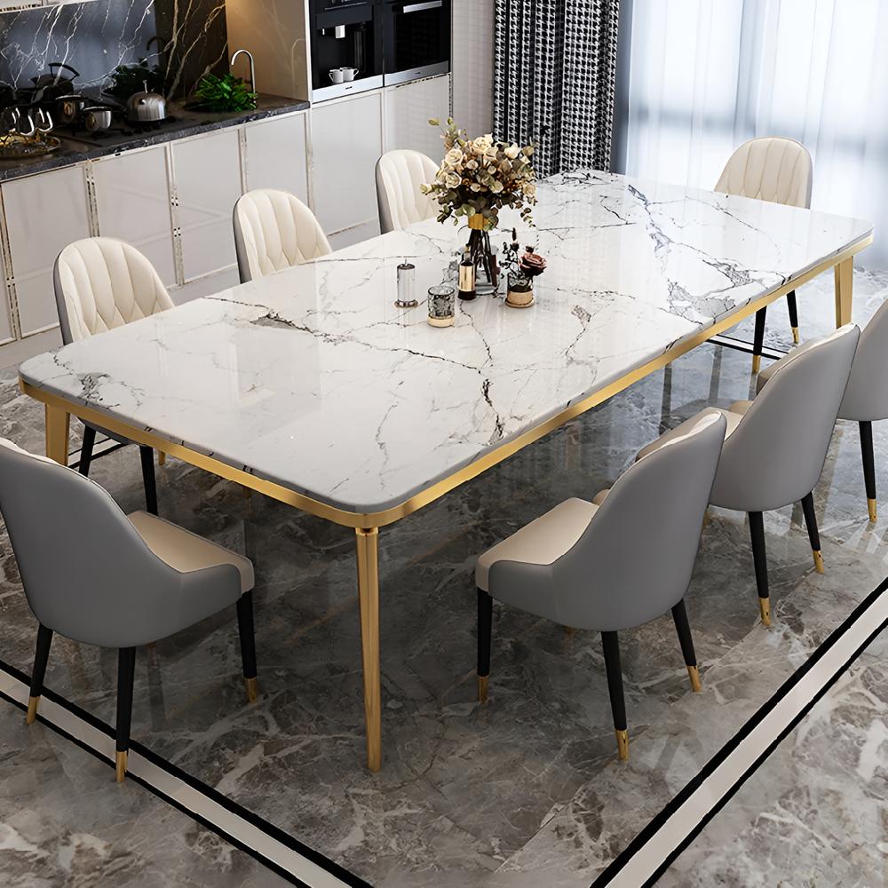 lixra Exquisite Marble Glossy Finish Dining Table Set