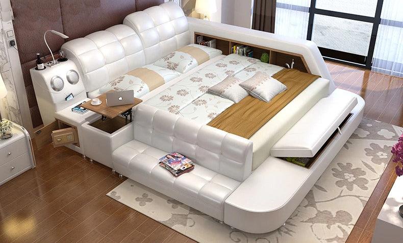 Lixra Exquisite Modern Leather Bed With Sofa Section