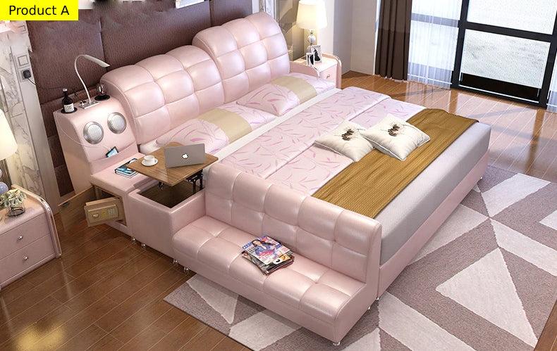 Lixra Exquisite Modern Leather Bed With Sofa Section