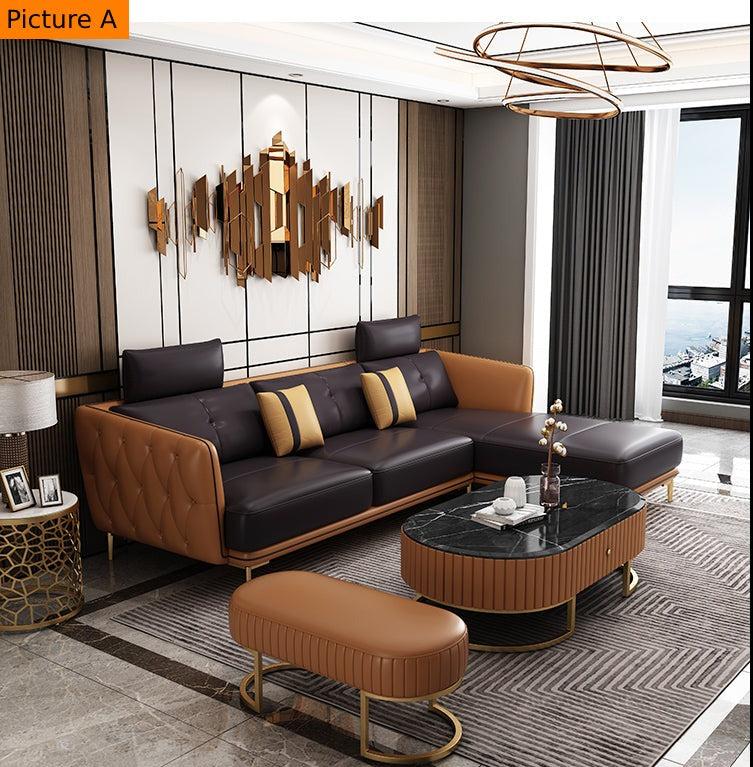 Lixra Exquisite Style Luxurious Leather Sectional Sofa With Stool