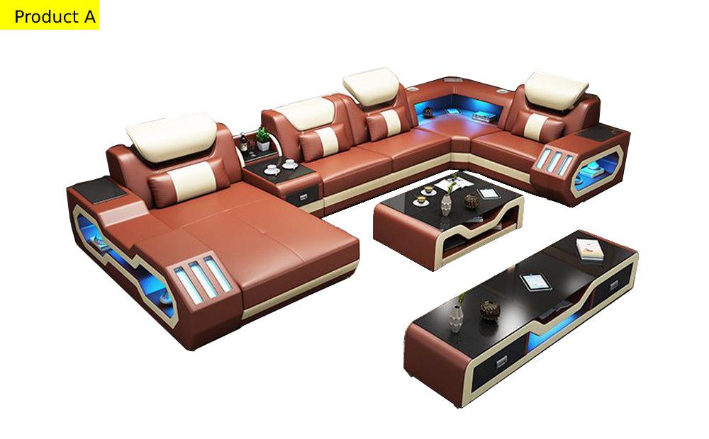 Lixra Fine Embellish Comfort Leather Sectional LED Sofa Set