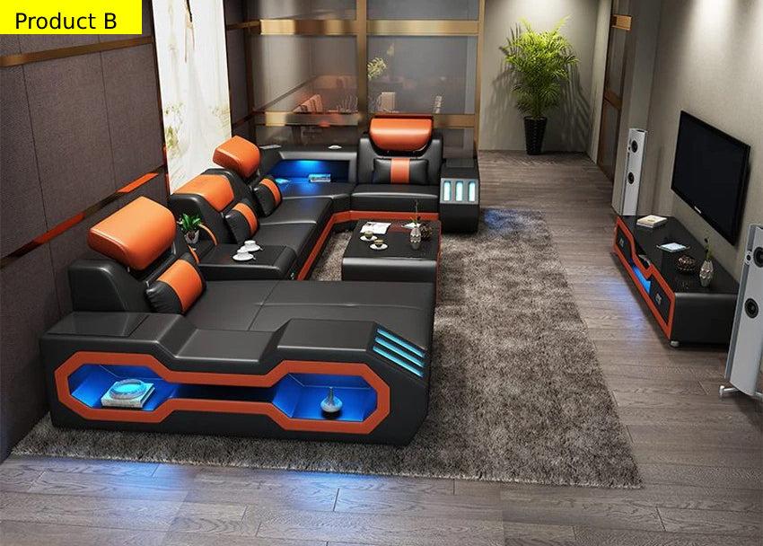 Lixra Fine Embellish Comfort Leather Sectional LED Sofa Set