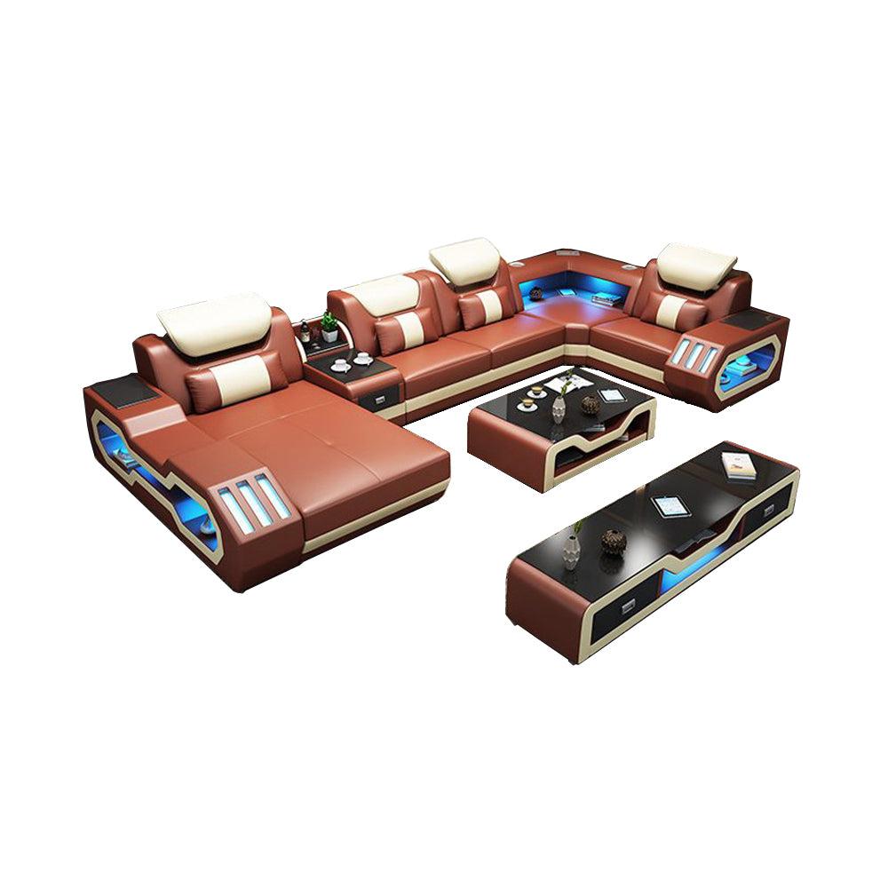 lixra Fine Embellish Comfort Leather Sectional LED Sofa Set