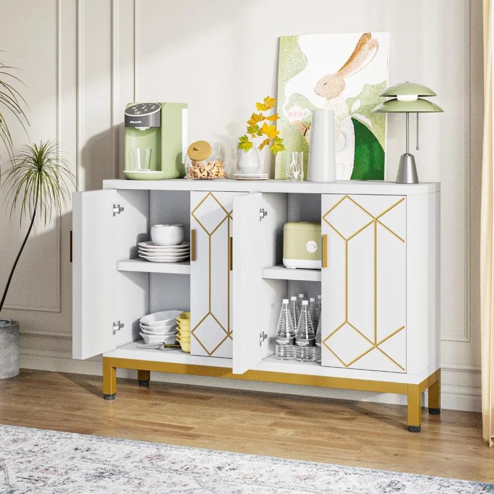 Lixra Functional Beauty Wood Buffet Cabinet With Gold-line Handles