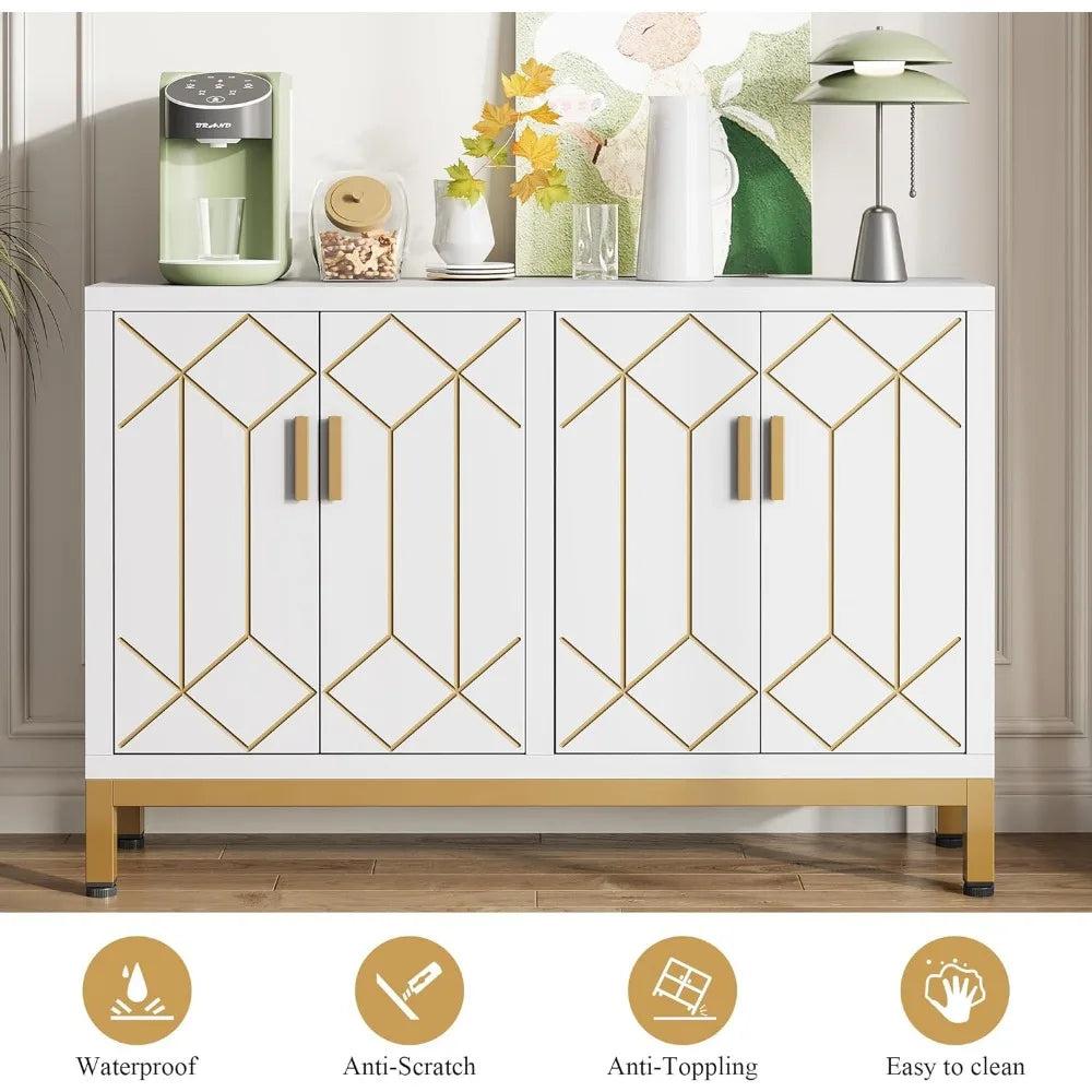Lixra Functional Beauty Wood Buffet Cabinet With Gold-line Handles