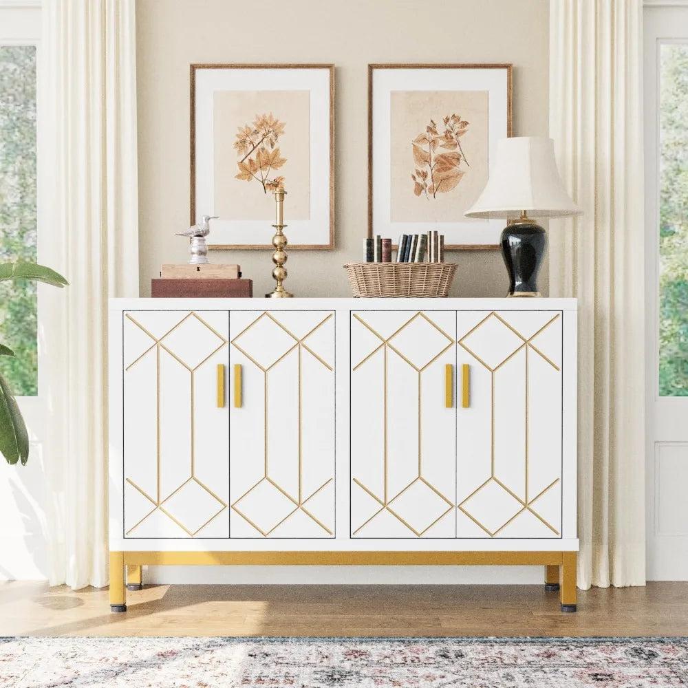 lixra Functional Beauty Wood Buffet Cabinet With Gold-line Handles