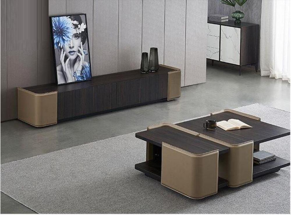 Lixra Futuristic Designed Rustic Wooden Coffee Table And TV Stand