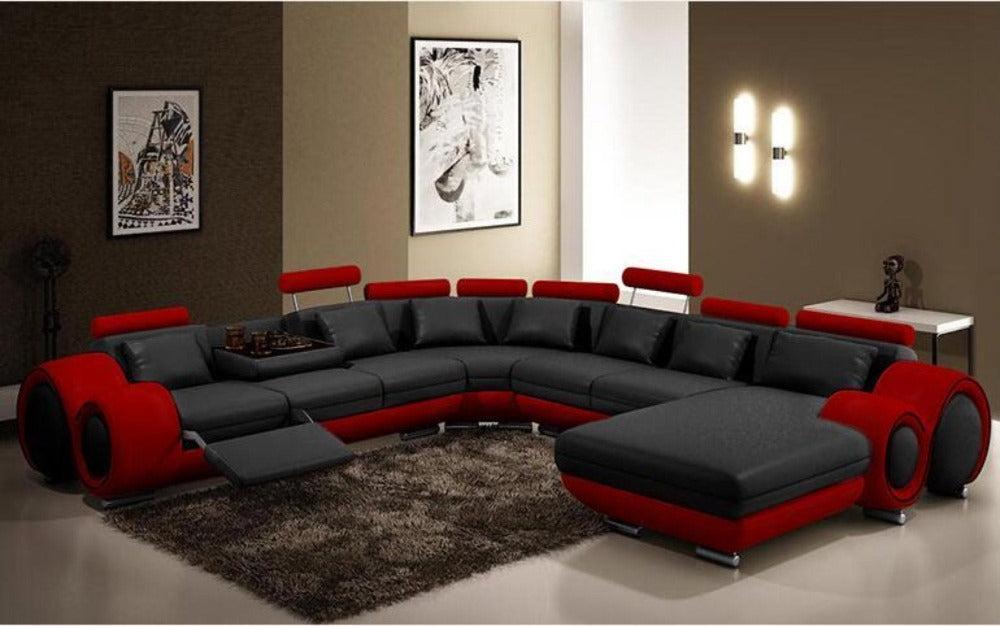 Lixra Genuine Leather U-Shaped Modern Recliner Sectional Sofa