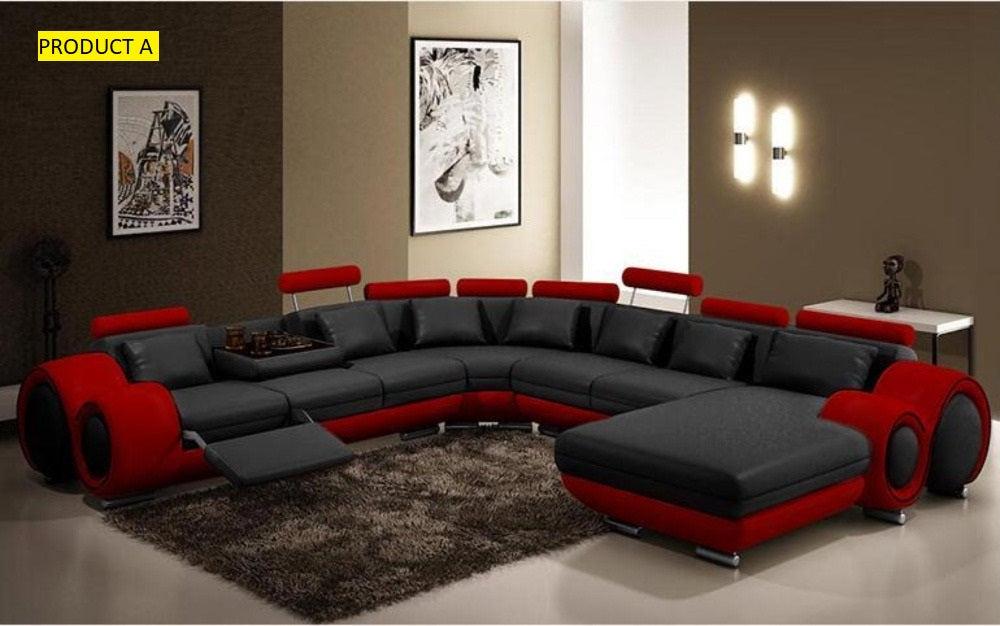 Lixra Genuine Leather U-Shaped Modern Recliner Sectional Sofa