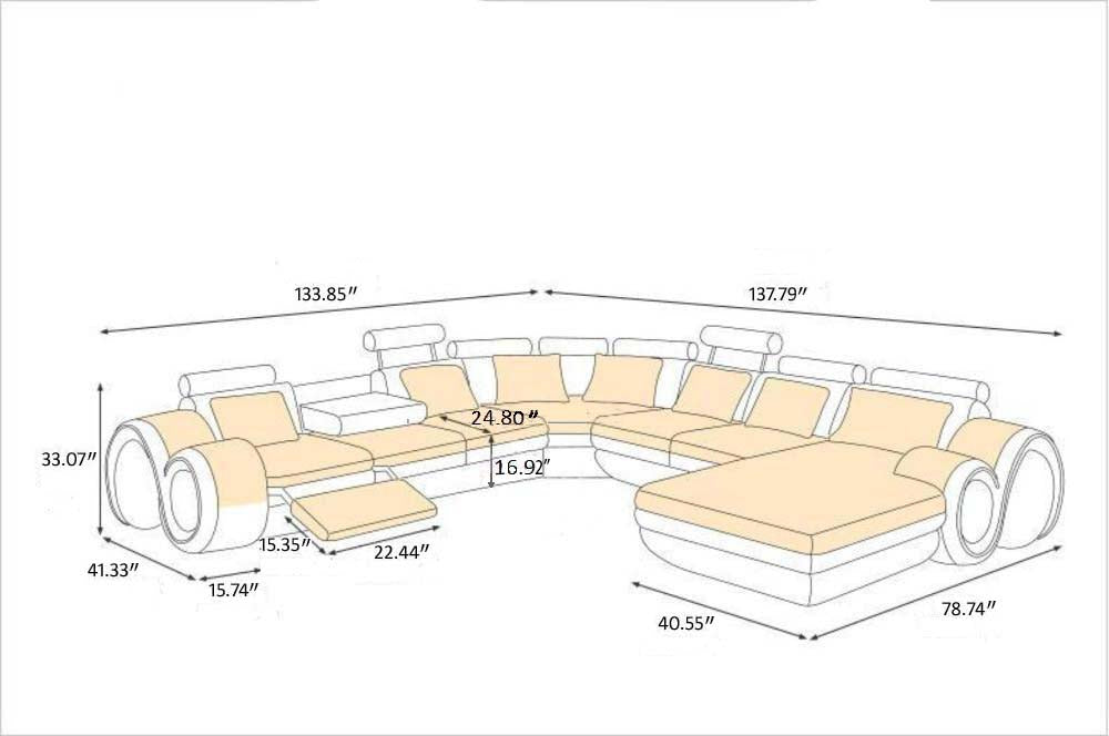 Lixra Genuine Leather U-Shaped Modern Recliner Sectional Sofa