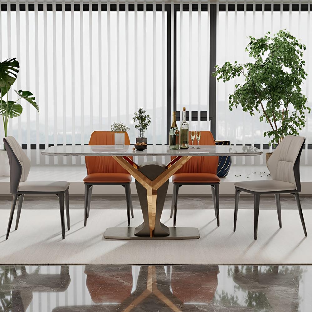 Lixra Geometric Rectangular Marble Dining Table Set