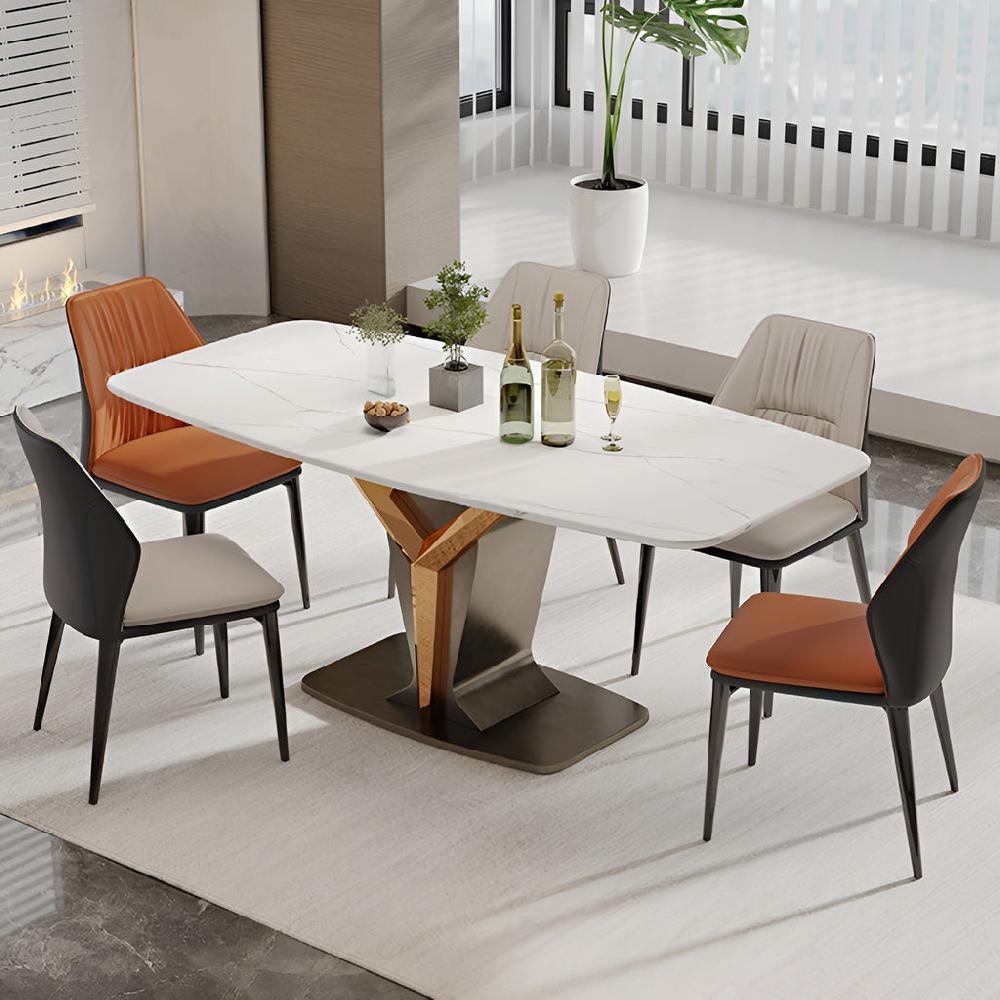 lixra Geometric Rectangular Marble Dining Table Set