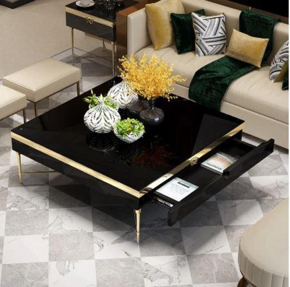 Lixra Glossy Finish Steel Framed Wooden Coffee Table And TV Stand