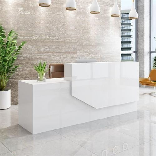 Lixra Glossy Finish Wooden Front Desk Reception Desk