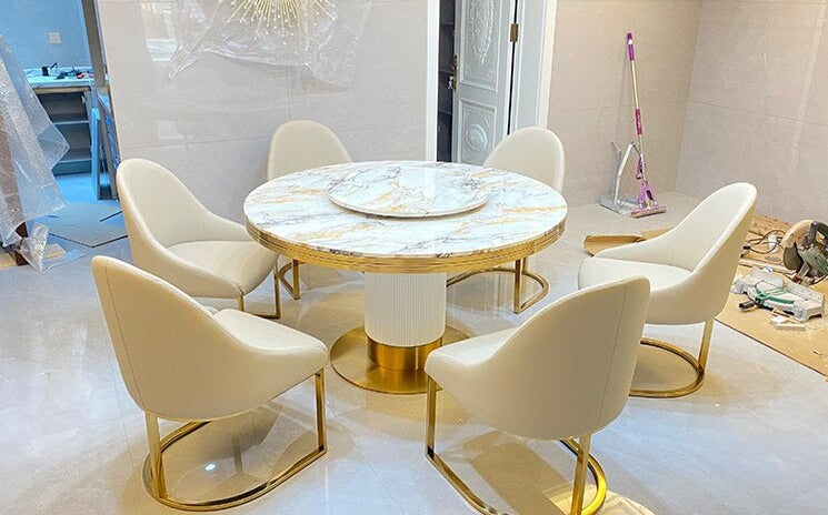 Lixra Glossy Luxurious Round Dining Table Set With Lazy Susan