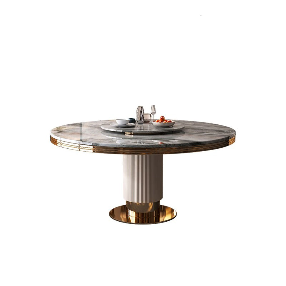 Lixra Glossy Luxurious Round Dining Table Set With Lazy Susan