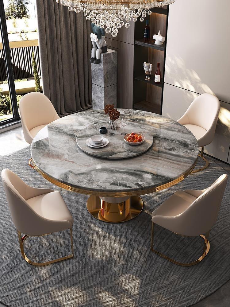 lixra Glossy Luxurious Round Dining Table Set With Lazy Susan
