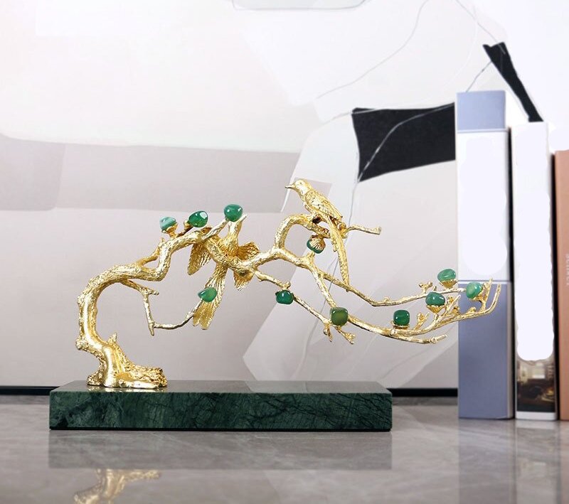 Lixra Golden Finish Elegant Design Marble Base Showpiece