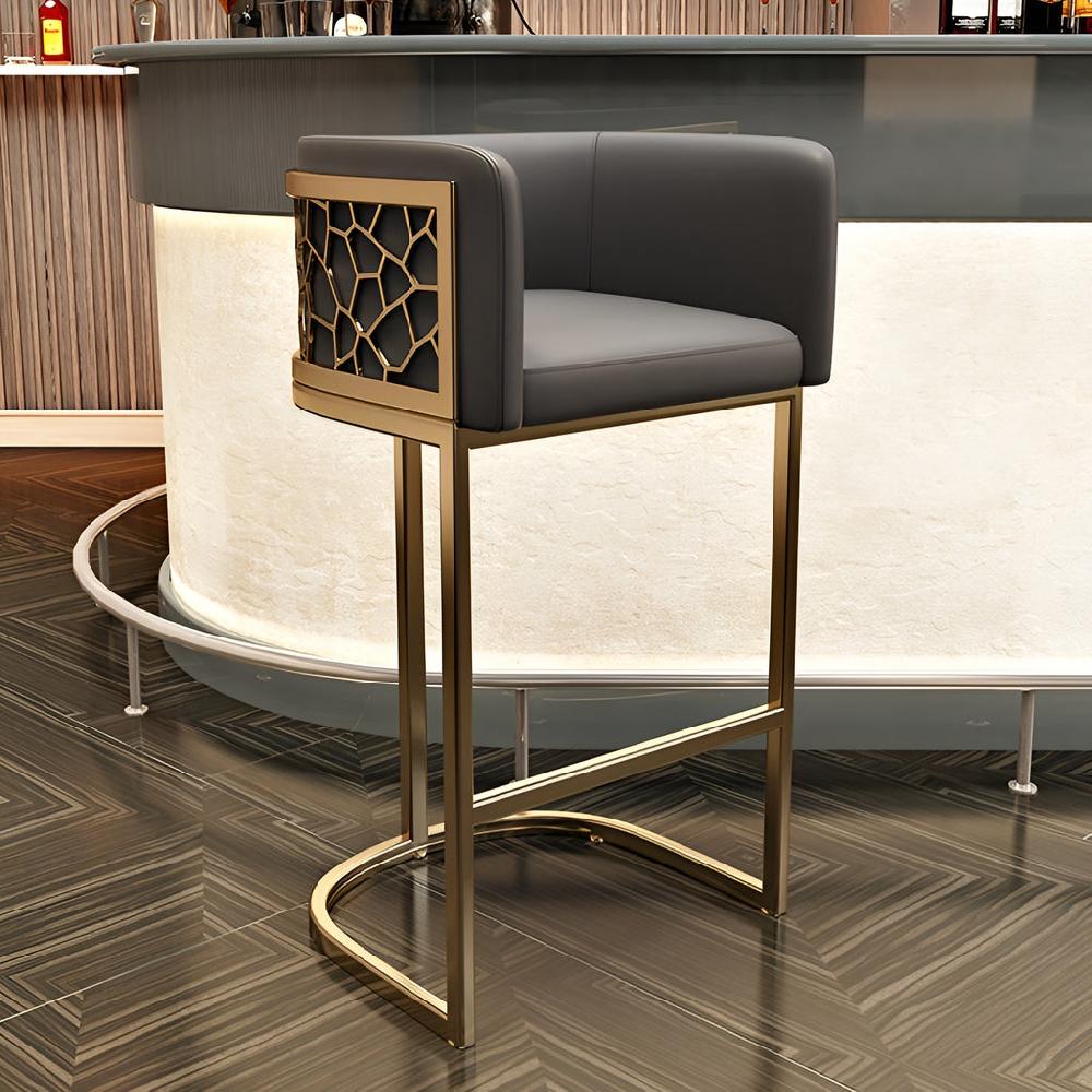 Lixra Golden Finish Leather High Raised Chairs Set Of 3