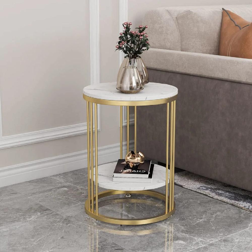 Lixra Golden Finish Round Sintered Stone Side Table