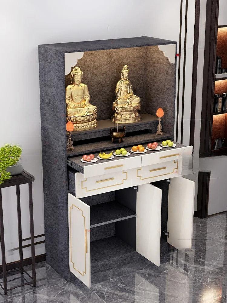 Lixra Golden Glow White Wooden Temple With Elegant Accents