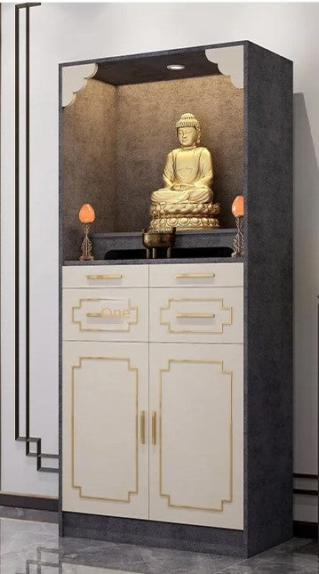 Lixra Golden Glow White Wooden Temple With Elegant Accents