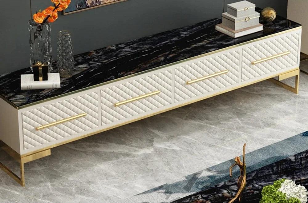 Lixra Golden Luxury Marble-Top Entertainment Center Set
