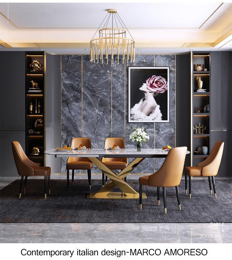 Lixra Golden Marble Extendable Rectangular Dining-Set