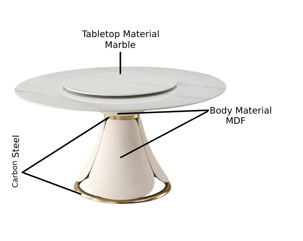 Lixra Golden Metallic Base Marble Top Dining Table With Lazy Susan