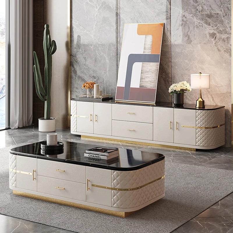 Lixra Gorgeous Marble-Top TV Stand And Coffee Table Set