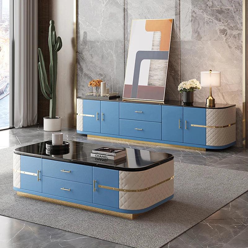 Lixra Gorgeous Marble-Top TV Stand And Coffee Table Set