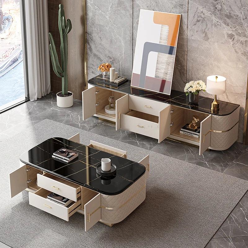 Lixra Gorgeous Marble-Top TV Stand And Coffee Table Set