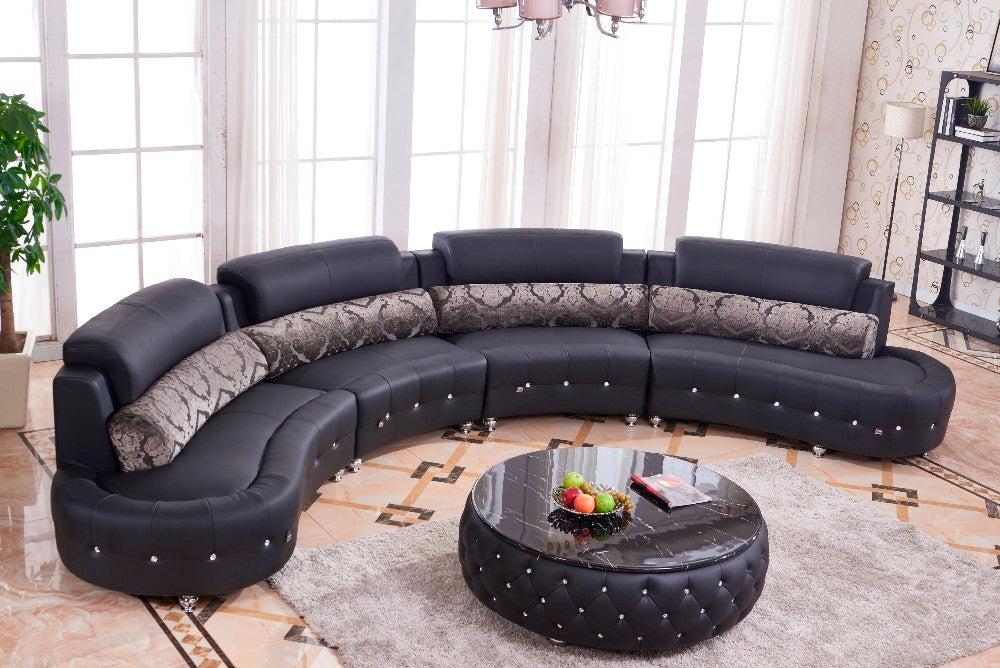 Lixra Half-Moon Shaped Modern Leather Circular Sofa With Coffee Table