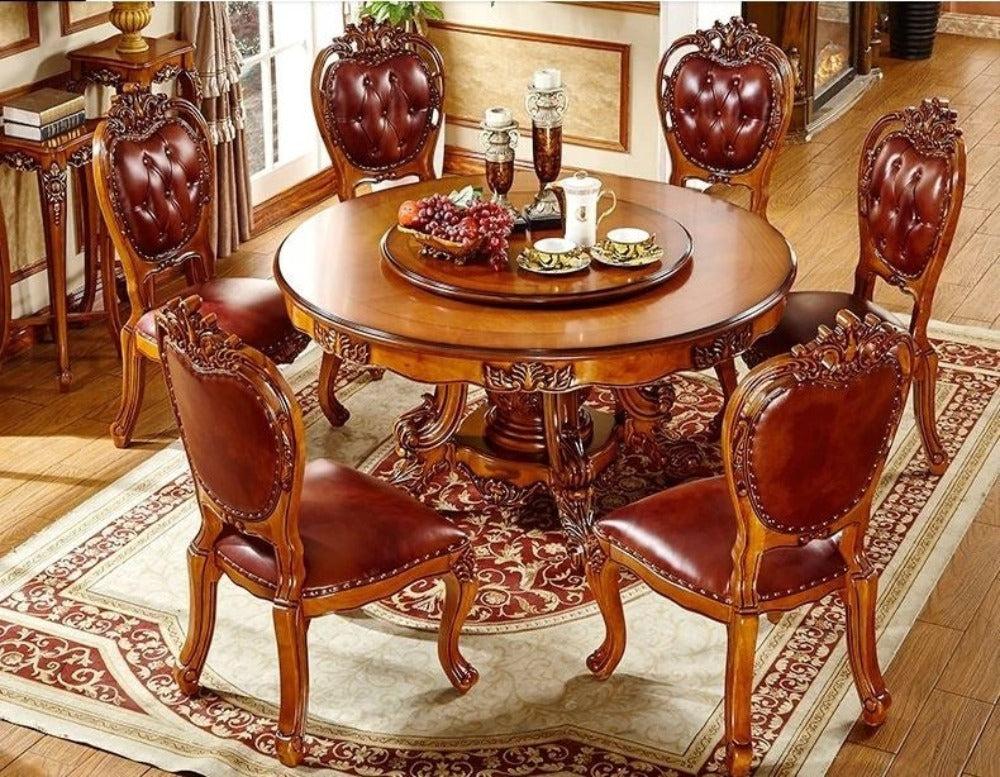 Lixra Handcrafted European Solid Wood Dining Table Set