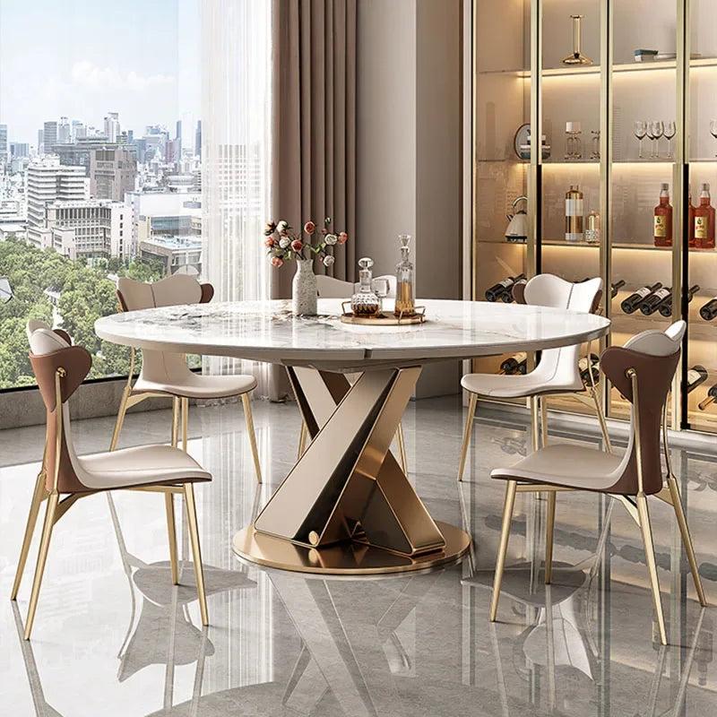 Lixra Harmonious Marble-Top Expandable Dining Table
