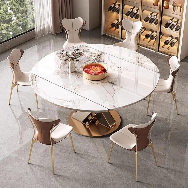 Lixra Harmonious Marble-Top Expandable Dining Table