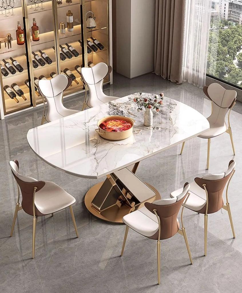 Lixra Harmonious Marble-Top Expandable Dining Table
