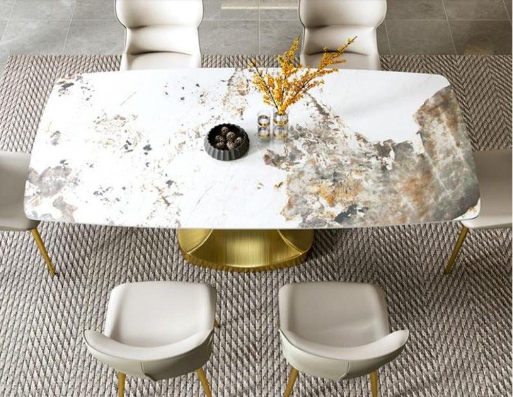 Lixra High Defined Rectangular Marble Dining Table Set