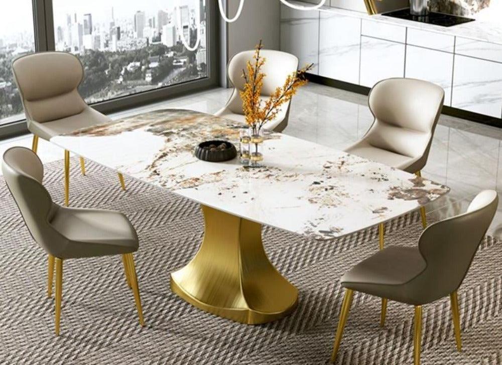 lixra High Defined Rectangular Marble Dining Table Set