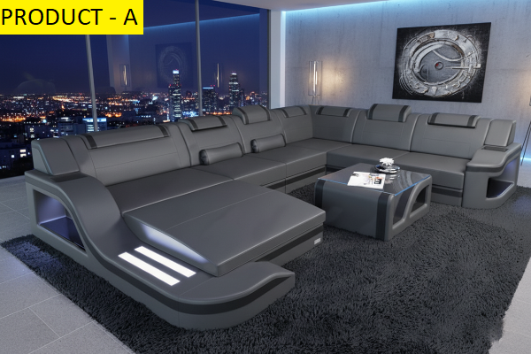 Lixra Illuminated Elegance U-Shaped Leather Sectional Sofa With LED Lights