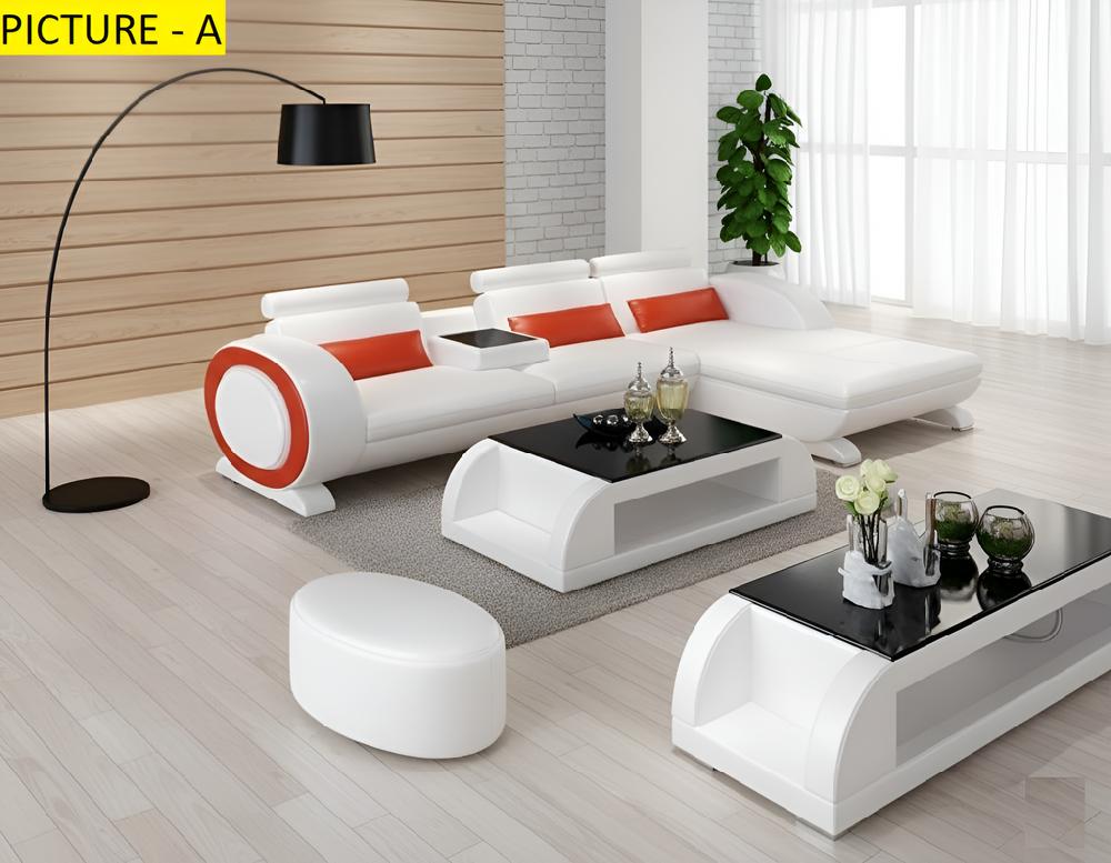 Lixra Impressive Spectacular Interior Designed L-Shaped Leather Sectional Sofa Set