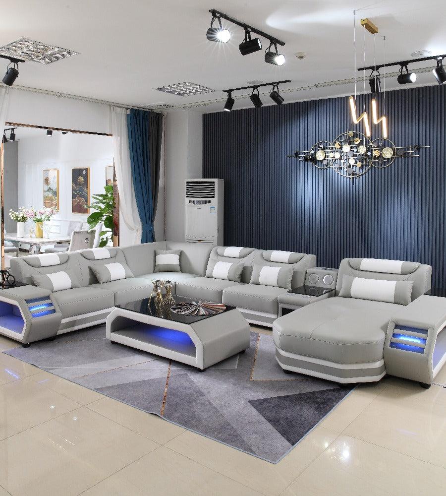 lixra Ingenious Contemporary Leather U-Shaped Sectional Sofa