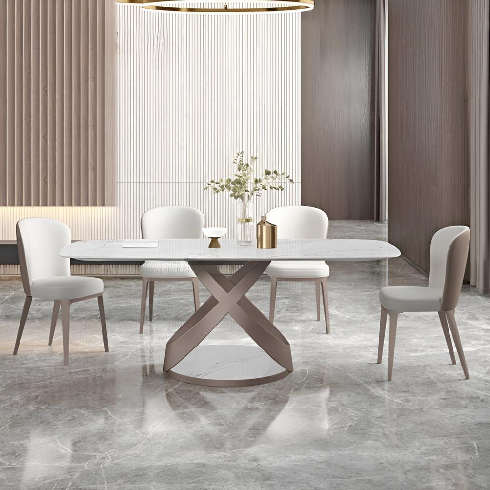 Lixra Italian Rectangular Marble Dining Table Set With Chairs