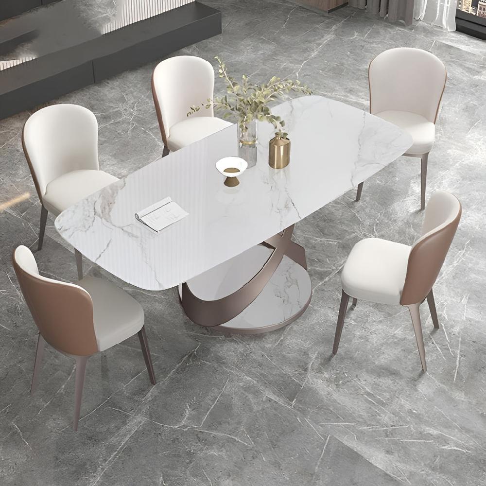 lixra Italian Rectangular Marble Dining Table Set With Chairs
