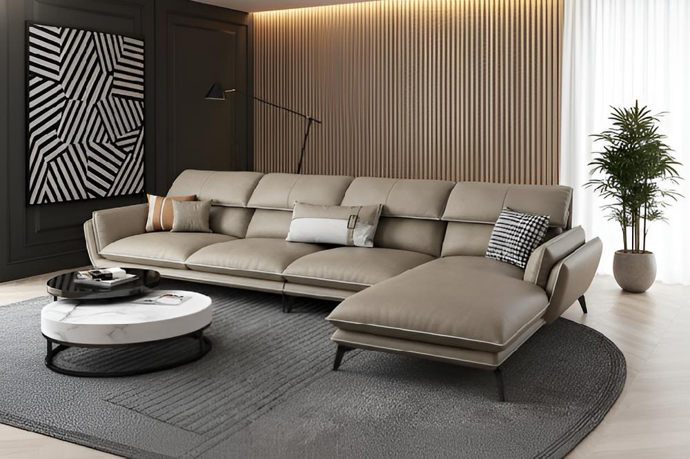 Lixra L-Shaped Minimalistic Leather Sectional Sofa Set