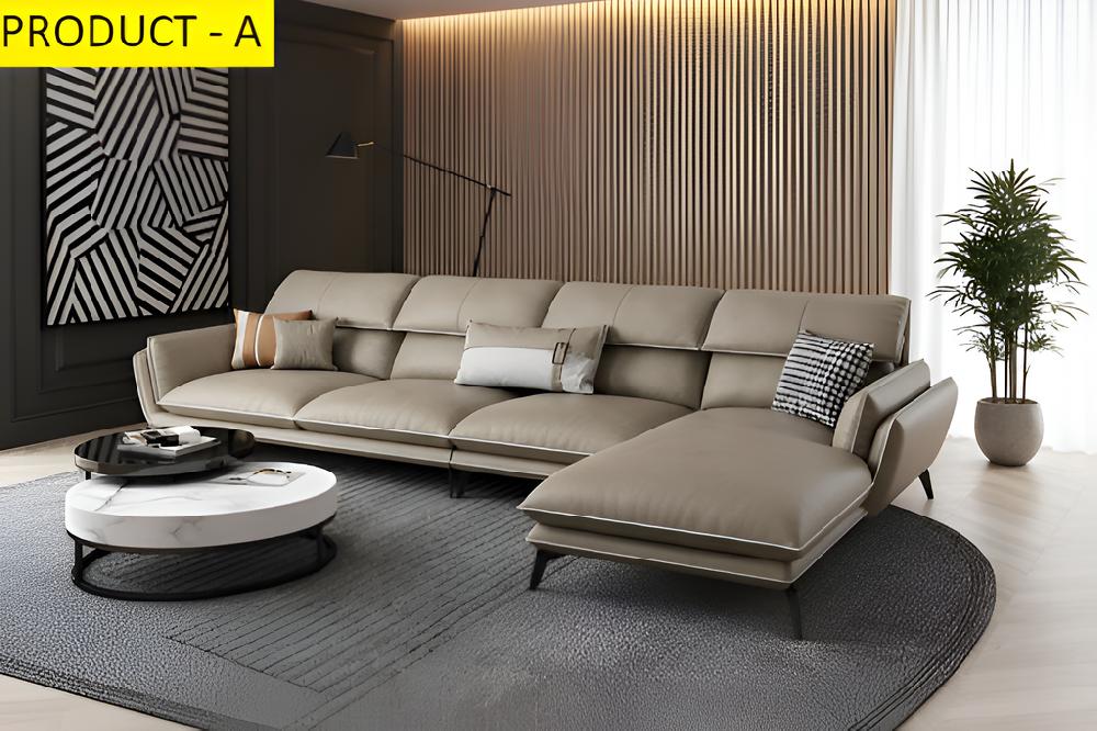 Lixra L-Shaped Minimalistic Leather Sectional Sofa Set