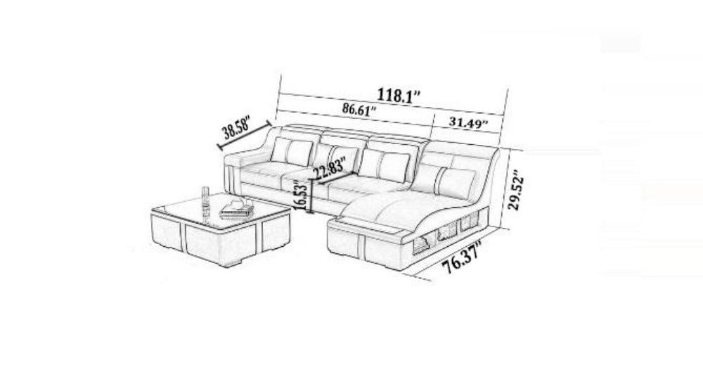 Lixra L-Shaped Multipurpose LED Leather Sectional Sofa