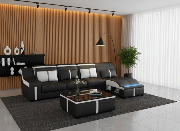 lixra L-Shaped Multipurpose LED Leather Sectional Sofa