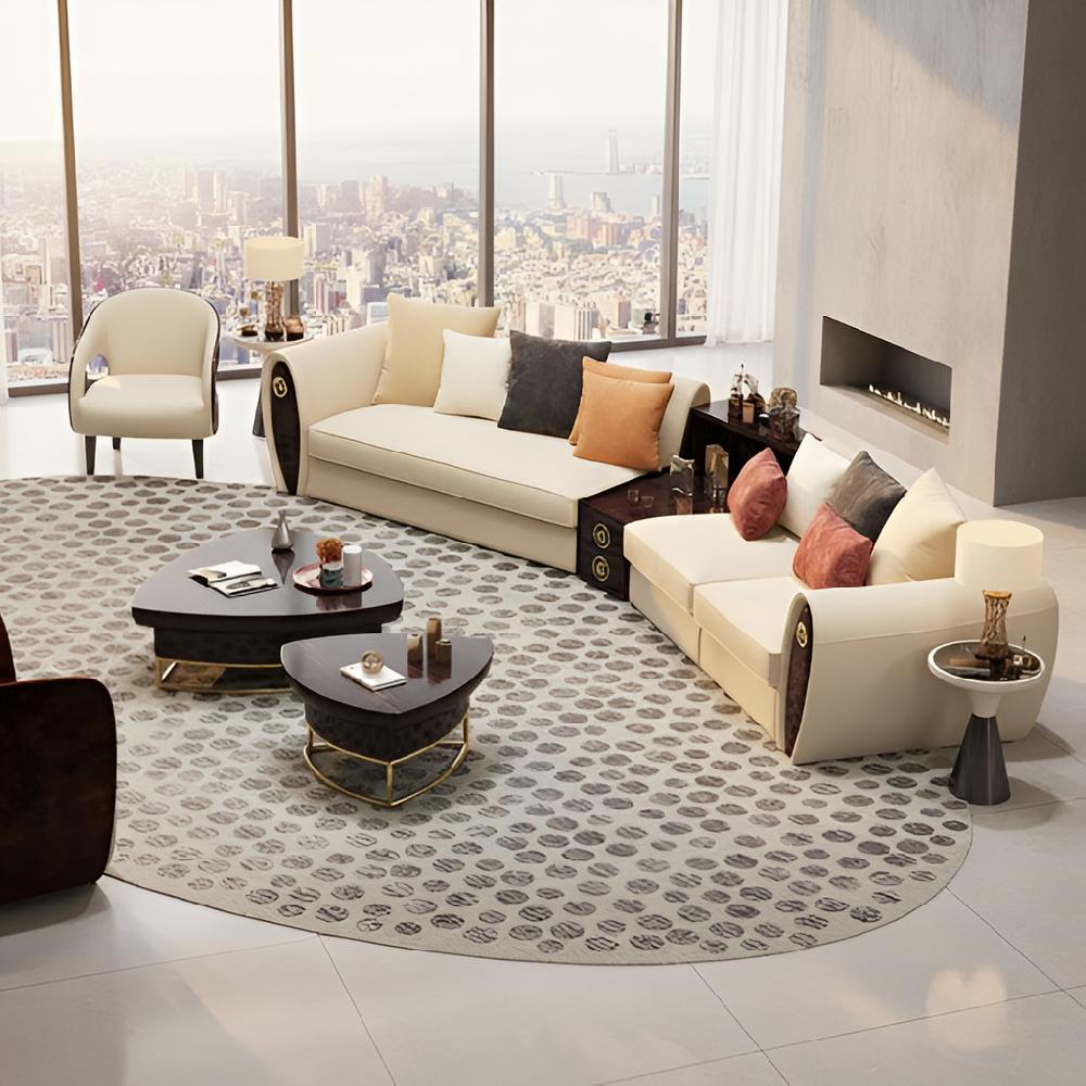 Lixra Large Leather Upholstered Shiny Wooden Frame Sofa