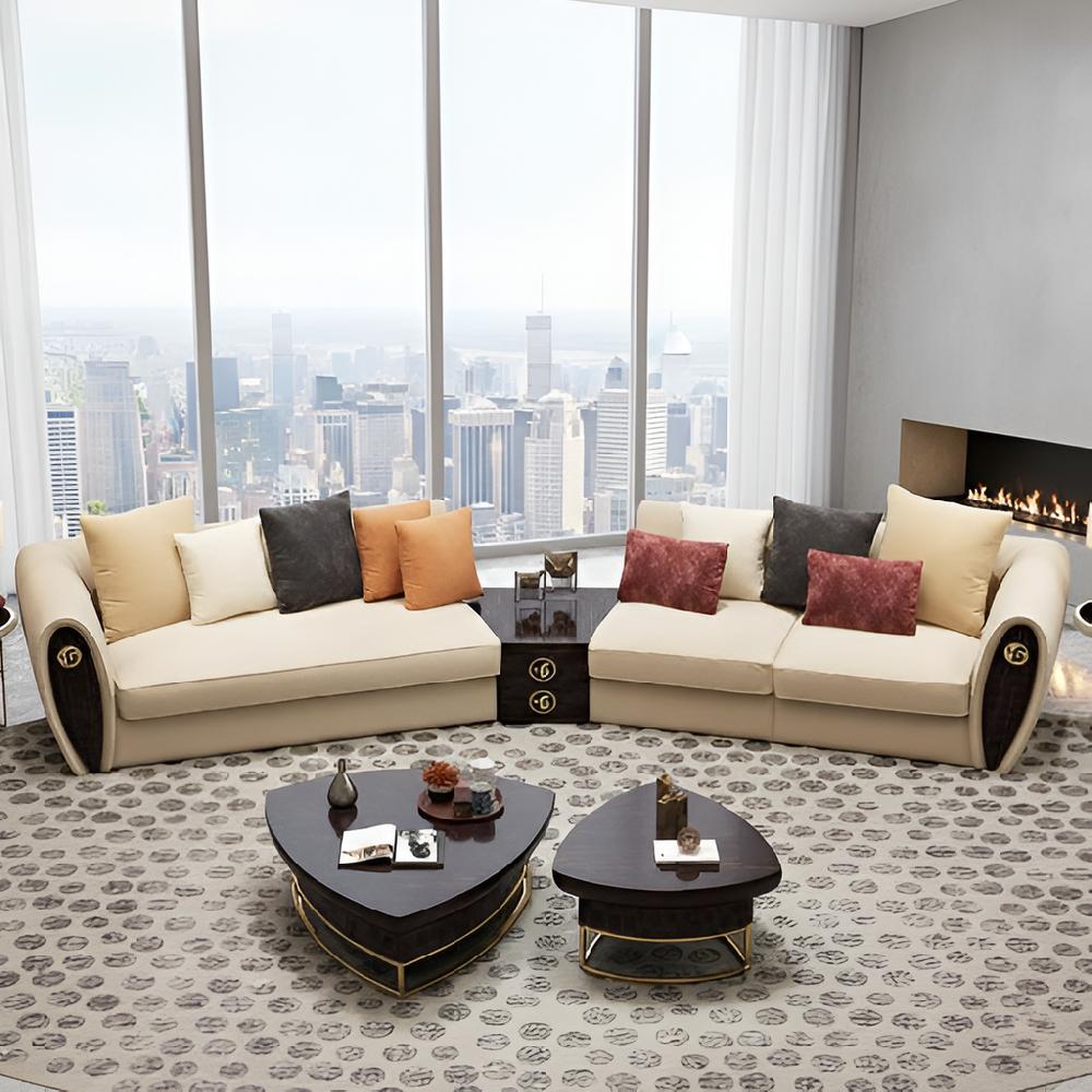 Lixra Large Leather Upholstered Shiny Wooden Frame Sofa